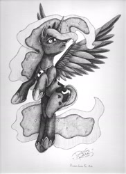 Size: 1700x2338 | Tagged: safe, artist:breakingreflections, imported from derpibooru, princess luna, female, monochrome, solo, traditional art