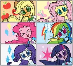 Size: 900x813 | Tagged: safe, artist:taritoons, imported from derpibooru, applejack, fluttershy, pinkie pie, rainbow dash, rarity, twilight sparkle, equestria girls, cute, happy, humane five, humane six, smiling, smirk, xd