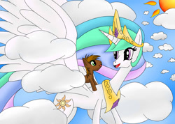 Size: 1024x730 | Tagged: safe, artist:nigel5469, imported from derpibooru, princess celestia, oc, oc:ben mare, jussonic, momlestia, mother and son