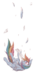Size: 1000x1978 | Tagged: safe, artist:kolshica, imported from derpibooru, rainbow dash, action pose, falling, feather, female, solo
