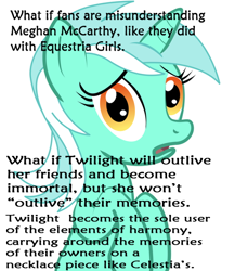 Size: 436x504 | Tagged: safe, imported from derpibooru, lyra heartstrings, pony, unicorn, alicorn drama, bad idea, conspiracy, conspiracy lyra, conspiracy theory, drama, exploitable meme, female, immortality blues, looking at you, meghan mccarthy, meme, open mouth, simple background, solo, white background