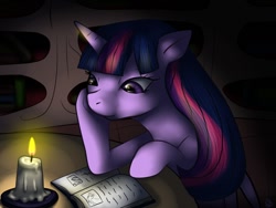Size: 1024x768 | Tagged: dead source, safe, artist:naonii, imported from derpibooru, twilight sparkle, book, candle, female, night, reading, solo