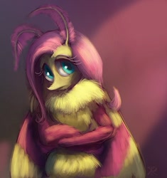 Size: 700x745 | Tagged: safe, artist:grissaecrim, artist:raikoh, imported from derpibooru, fluttershy, anthro, moth, mothpony, original species, crossed arms, female, fluffy, fluttermoth, frown, looking at you, rosy maple moth, solo, species swap