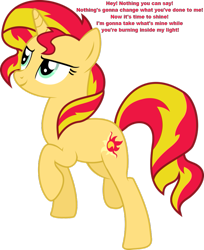 Size: 807x989 | Tagged: safe, imported from derpibooru, sunset shimmer, pony, unicorn, burn in my light, female, mercy drive, randy orton, solo, song reference, wwe