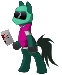 Size: 6400x7700 | Tagged: safe, artist:radiationalpha, imported from derpibooru, earth pony, pony, absurd resolution, biker, bipedal, blood, cleaver, crossover, helmet, hotline miami, ponified, simple background, solo, transparent background, vector
