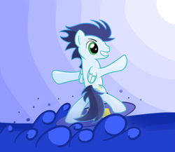 Size: 877x760 | Tagged: safe, artist:hip-indeed, imported from derpibooru, soarin', pony, bipedal, male, solo, surfing