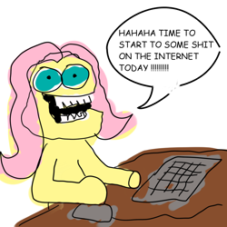 Size: 900x900 | Tagged: safe, imported from derpibooru, fluttershy, computer mouse, female, fluttershy starting shit, keyboard, shitposting, solo, text, troll, vulgar