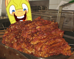 Size: 748x592 | Tagged: safe, imported from derpibooru, flash sentry, bacon, imminent bacon rustling, rapeface