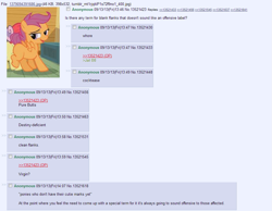 Size: 963x747 | Tagged: safe, imported from derpibooru, scootaloo, /mlp/, 4chan, 4chan screencap, blank flank, cutie mark, out of context, outofcontextmlp, text, vulgar