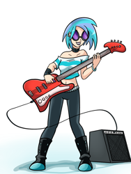 Size: 900x1200 | Tagged: safe, artist:madmax, imported from derpibooru, dj pon-3, vinyl scratch, human, bass guitar, female, humanized, musical instrument, solo