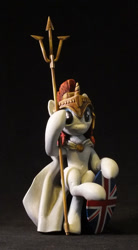 Size: 665x1202 | Tagged: safe, artist:frozenpyro71, imported from derpibooru, oc, oc only, oc:britannia, armor, b.u.c.k., buck, cloak, clothes, mascot, photo, sculpture, shield, solo, spear, traditional art, trident