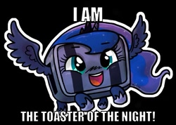 Size: 499x355 | Tagged: safe, artist:zicygomar, imported from derpibooru, princess luna, balrog (cave story), cave story, cute, female, huzzah, image macro, solo, toaster, wat