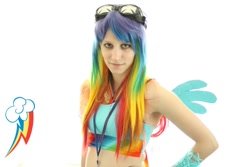 Size: 800x533 | Tagged: safe, artist:tweetnbirdy, imported from derpibooru, rainbow dash, human, anime boston, cosplay, goggles, irl, irl human, photo, solo