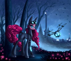 Size: 1400x1200 | Tagged: safe, artist:asimos, imported from derpibooru, pinkie pie, parasprite, badass, beautiful, bodysuit, cyberpunk, drone, female, goggles, impossibly large ears, night vision goggles, pinkie spy, solo, splinter cell, stealth, stealth suit