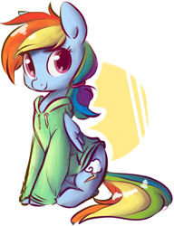 Size: 556x724 | Tagged: safe, artist:php27, artist:rustydooks, imported from derpibooru, rainbow dash, pegasus, pony, clothes, cute, female, hoodie, looking at you, mare, ponytail, solo