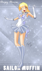 Size: 1693x2850 | Tagged: safe, artist:shinta-girl, imported from derpibooru, derpy hooves, human, armpits, boots, crossover, female, high heel boots, humanized, sailor moon, sailor scout, shoes, solo, thigh boots