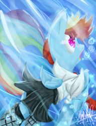 Size: 1300x1700 | Tagged: safe, artist:sonadow-uke, imported from derpibooru, rainbow dash, clothes, female, solo, swimming, underwater