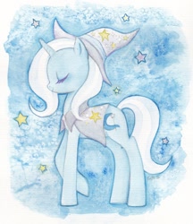 Size: 1440x1664 | Tagged: safe, artist:trefleix, imported from derpibooru, trixie, pony, unicorn, female, mare, solo, traditional art