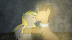 Size: 1920x1080 | Tagged: safe, artist:jamey4, artist:moostargazer, edit, imported from derpibooru, derpy hooves, doctor whooves, time turner, pegasus, pony, canterlot, crying, doctor who, doctorderpy, female, kissing, male, mare, night, phone booth, regeneration, sad, shipping, straight, tardis, the doctor, vector, wallpaper