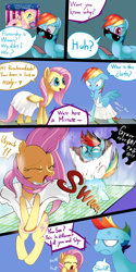 Size: 1600x3200 | Tagged: safe, artist:gashiboka, imported from derpibooru, fluttershy, rainbow dash, pegasus, pony, behind the scenes, censored vulgarity, clothes, comic, crying, dress, engrish, female, grawlixes, mare, marilyn monroe, rainbow dash always dresses in style, skirt, skirt blow, skirt flip, the hub, the seven year itch, upskirt