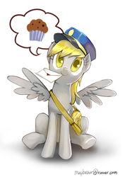 Size: 2893x4092 | Tagged: safe, artist:gashiboka, imported from derpibooru, derpy hooves, pegasus, pony, female, mail, mare, muffin, sitting, solo