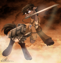 Size: 1279x1318 | Tagged: dead source, safe, artist:dvixie, deleted from derpibooru, imported from derpibooru, oc, oc only, oc:joen klausen, attack on titan, parody, solo