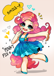 Size: 600x847 | Tagged: safe, artist:byam, imported from derpibooru, pinkie pie, human, female, humanized, light skin, solo, tailed humanization