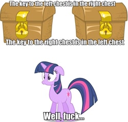 Size: 921x878 | Tagged: safe, imported from derpibooru, twilight sparkle, caption, chest, floppy ears, image macro, key, logic in the comments, paradox, vulgar