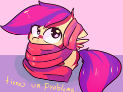 Size: 1280x960 | Tagged: safe, imported from derpibooru, scootaloo, clothes, female, scarf, solo, spanish