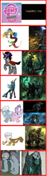 Size: 528x1928 | Tagged: safe, imported from derpibooru, diamond tiara, discord, fido, gilda, king sombra, queen chrysalis, silver spoon, griffon, comparison chart, knifehead, leatherback, mutavore, otachi, pacific rim, raiju, scunner, slattern