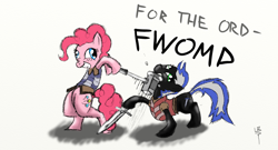 Size: 1366x738 | Tagged: safe, artist:lordbovine, imported from derpibooru, pinkie pie, oc, chivalry medieval warfare, hammer, text