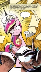 Size: 293x515 | Tagged: safe, edit, idw, imported from derpibooru, princess cadance, shining armor, ..., cadance was a vision, face, grumpy, meme