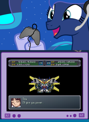 Size: 563x769 | Tagged: safe, imported from derpibooru, princess luna, after war gundam x, exploitable meme, gundam, gundam double x, meme, obligatory pony, super robot wars, tv meme, twin satellite cannon