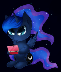 Size: 984x1161 | Tagged: safe, artist:agletka, imported from derpibooru, princess luna, gamer luna, 3ds, chibi, cute, female, nintendo, solo