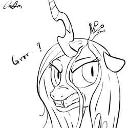 Size: 1000x1000 | Tagged: safe, artist:cs, imported from derpibooru, queen chrysalis, female, monochrome, sketch, solo, wip