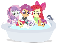 Size: 1305x990 | Tagged: safe, artist:dm29, imported from derpibooru, apple bloom, scootaloo, sweetie belle, earth pony, pegasus, pony, equestria girls, bath, bathtub, cute, cutie mark crusaders, hnnng, human ponidox, julian yeo is trying to murder us, pony pet, self paradox, self ponidox, simple background, square crossover, transparent background, wet, wet mane, wet mane apple bloom, wet mane scootaloo, wet mane sweetie belle