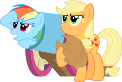 Size: 1091x733 | Tagged: safe, artist:madthemike, imported from derpibooru, applejack, rainbow dash, earth pony, pegasus, pony, cannon, duo, duo female, female, mare, pony cannonball, simple background, transparent background