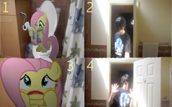 Size: 400x250 | Tagged: safe, artist:metalgriffen69, imported from derpibooru, fluttershy, brony, but why, comic, implied pooping, irl, metalgriffen69, mop head, photo, ponies in real life, sitting on toilet, toilet, waifu, why