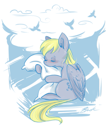 Size: 683x800 | Tagged: safe, artist:caycowa, imported from derpibooru, derpy hooves, pegasus, pony, female, mare, pillow, sleeping, solo