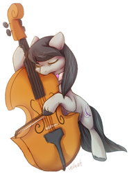 Size: 565x758 | Tagged: safe, artist:vellaart, imported from derpibooru, octavia melody, bow (instrument), bowtie, double bass, eyes closed, female, musical instrument, performance, playing, simple background, solo, unshorn fetlocks, white background