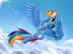 Size: 4114x3049 | Tagged: safe, artist:pridark, imported from derpibooru, rainbow dash, cloud, cloudy, female, goggles, solo, wonderbolt trainee uniform