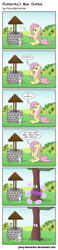 Size: 1152x4960 | Tagged: safe, artist:pony-berserker, imported from derpibooru, angel bunny, fluttershy, pegasus, pony, rabbit, comic:fluttershy's new clothes, 2013, annoyed, bit, bits, caption, coin, comic, critter, crossed arms, dendrification, dialogue, duo, english, eyes closed, facepalm, fail, female, fluttershy is a tree, fluttertree, frown, gone wrong, i'd like to be a tree, inanimate tf, inkscape, looking at each other, magic, mare, monologue, onomatopoeia, open mouth, outdoors, poof, raised hoof, raised leg, sigh, sign, sitting, tack, transformation, tree, vector, well, wish, wishing, wishing well