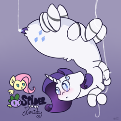 Size: 900x900 | Tagged: safe, artist:otterlore, imported from derpibooru, fluttershy, rarity, spike, drider, monster pony, original species, spider, spiderpony, species swap, spider web, spiderponyrarity