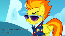 Size: 1024x576 | Tagged: safe, imported from derpibooru, spitfire, pegasus, pony, arnold schwarzenegger, awesome mccoolname, female, insane pony thread, show accurate, solo, sylvester stallone, wings