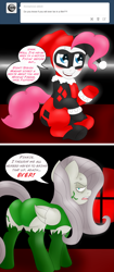 Size: 1985x4719 | Tagged: safe, artist:blackbewhite2k7, imported from derpibooru, fluttershy, pinkie pie, steven magnet, earth pony, pegasus, pony, ask, batman, batman and robin, blushing, butt, comic, cosplay, costume, cross-popping veins, crossover, dc comics, emanata, flutterbitch, flutterbutt, fluttershy is not amused, grin, harley quinn, implied steven magnet, joel schumacher, looking back, nervous, nervous grin, open mouth, parody, pinkie quinn, plot, poison ivy, poison ivyshy, smiling, take that, tumblr, unamused