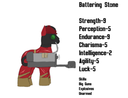 Size: 1300x1000 | Tagged: safe, artist:facade, imported from derpibooru, oc, oc only, oc:battering stone, fallout equestria, flamethrower, raider, solo, weapon