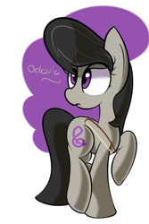 Size: 1280x1920 | Tagged: dead source, safe, artist:turtlefarminguy, imported from derpibooru, octavia melody, earth pony, pony, bow (instrument), female, hoof hold, looking back, mare, raised hoof, simple background, solo, white background