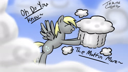 Size: 1920x1080 | Tagged: safe, artist:coaldustthestrange, imported from derpibooru, derpy hooves, pegasus, pony, cloud, cloudy, coaldust, female, happy, mare, muffin, solo