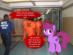 Size: 720x540 | Tagged: safe, imported from derpibooru, berry punch, berryshine, arrested, jail, new york's finest, police, prison