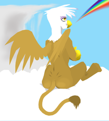 Size: 896x1000 | Tagged: safe, imported from derpibooru, gilda, anthro, griffon, ass, butt, cloud, cloudy, female, rainbow, solo